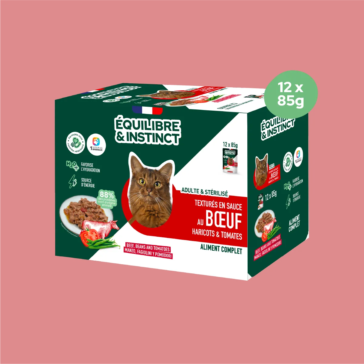 Effilés au bœuf, haricots & tomates (Chat stérilisé et Chat adulte)