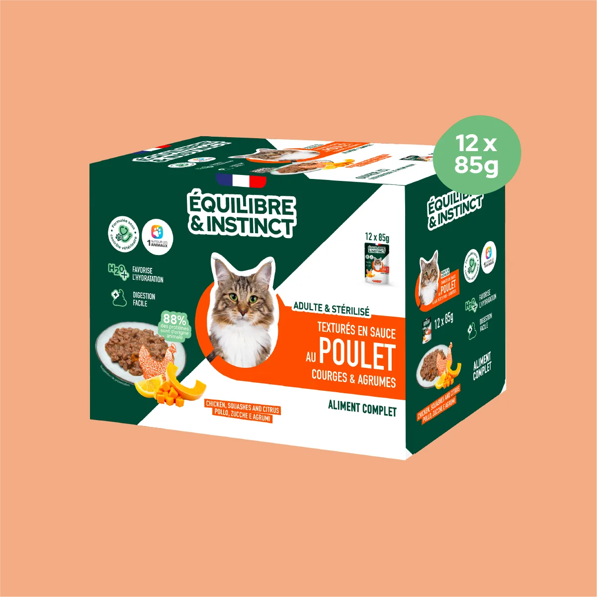 Effilés au poulet, courges & agrumes (Chat stérilisé et Chat adulte)