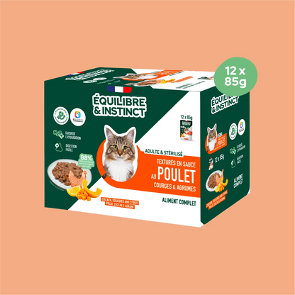 Effilés au poulet, courges & agrumes (Chat stérilisé et Chat adulte)