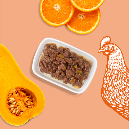 Effilés au poulet, courges & agrumes (Chat stérilisé et Chat adulte)