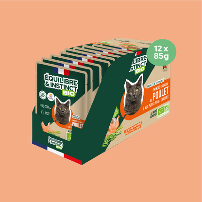 Émincés en sauce BIO au poulet et aux petits pois carottes (Chat adulte)