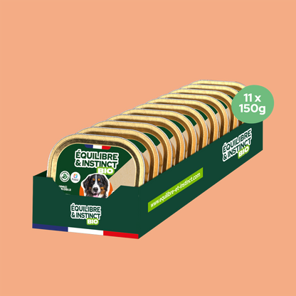 Terrines BIO au poulet et aux petits pois carottes (Chien adulte)