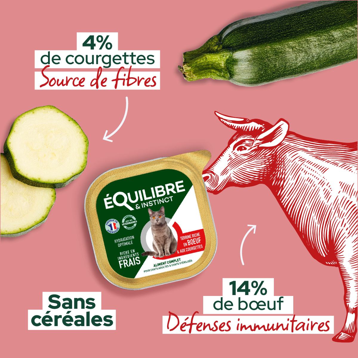 Pâtées riches en bœuf & aux courgettes (Chat stérilisé et Chat adulte)