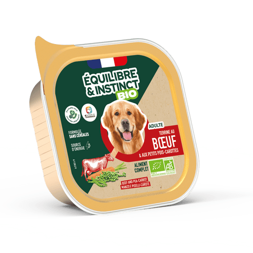 Terrines BIO au bœuf et aux petits pois carottes (Chien adulte)