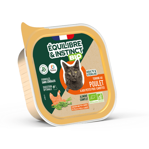 Terrines BIO au poulet et aux petits pois carottes (Chat adulte)