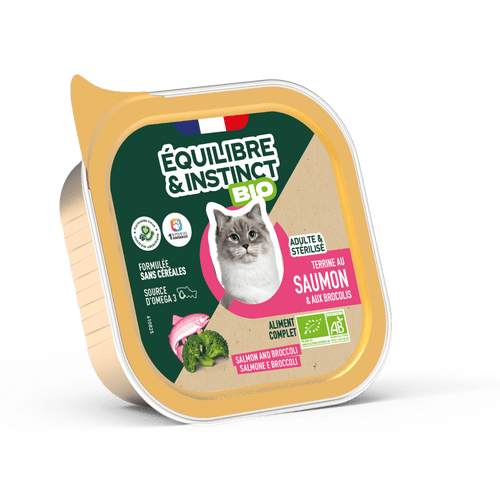 Terrines BIO au saumon et aux brocolis (Chat adulte)