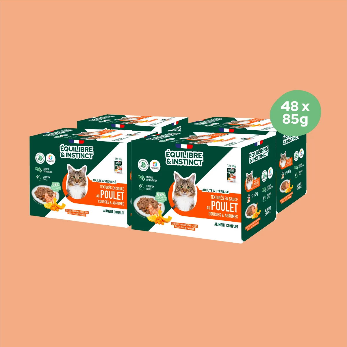 Effilés au poulet, courges & agrumes (Chat stérilisé et Chat adulte)