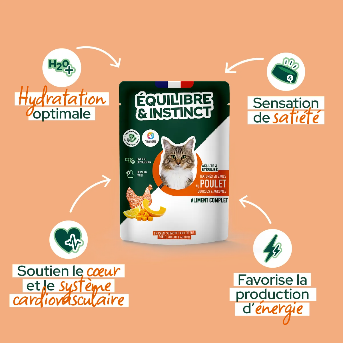 Effilés au poulet, courges & agrumes (Chat stérilisé et Chat adulte)
