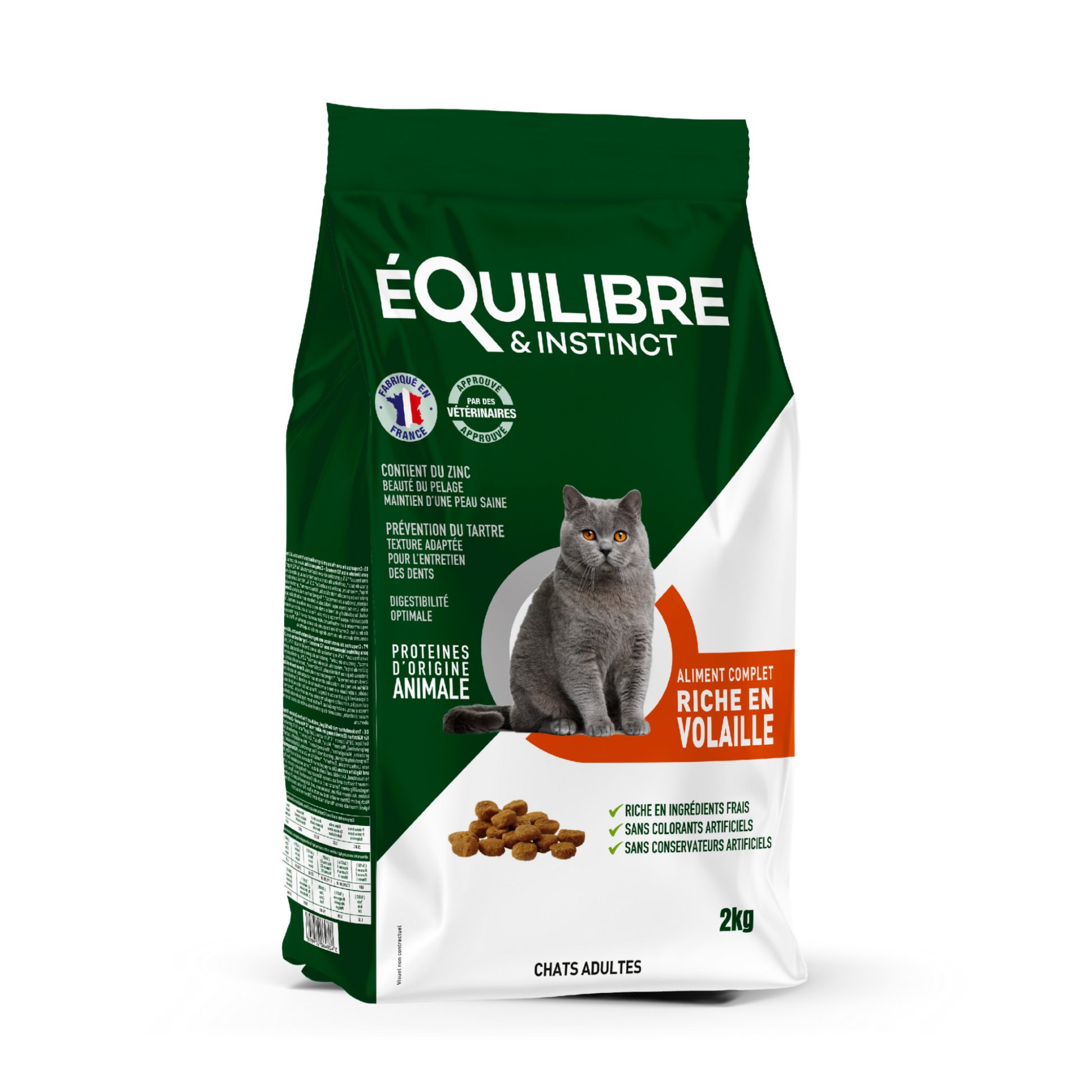 Croquettes pour chat adulte riches en volaille fraiche en sac de 2kg