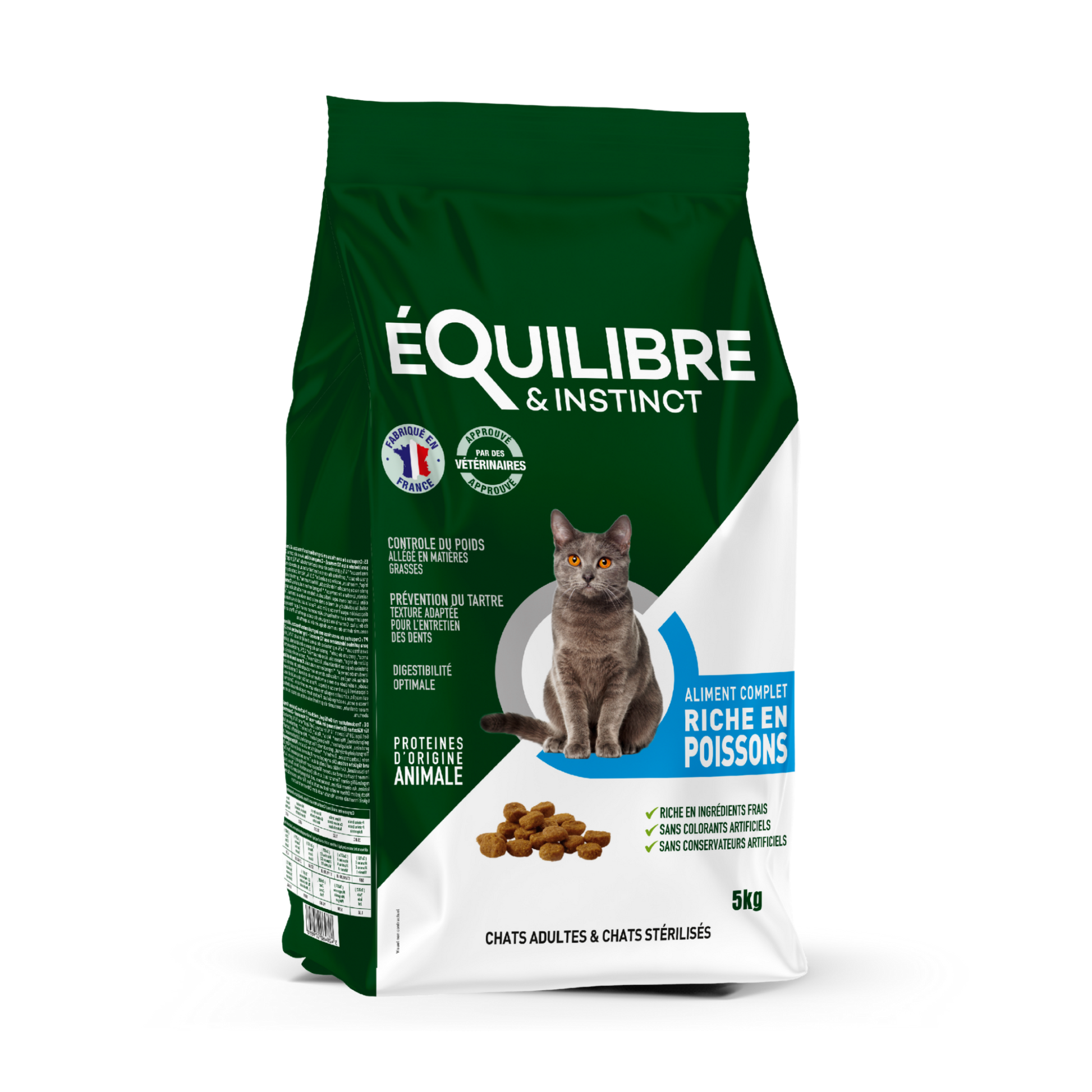Croquettes pour chat stérilisé riches en poissons blancs frais en sac de 5kg