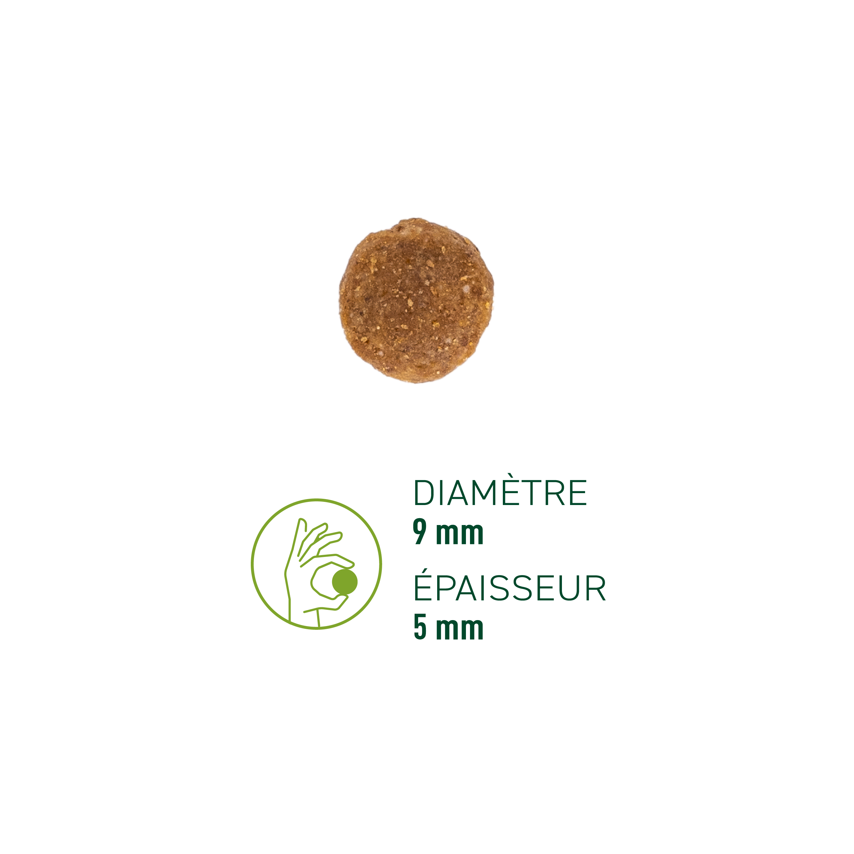 Zoom sur une croquette pour chiot riche en volaille fraiche de la marque EQUILIBRE & INSTINCT
