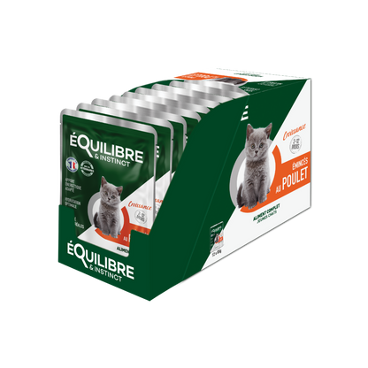 Pack de 12 sachets de 85 grammes de nourriture humide pour chaton au poulet