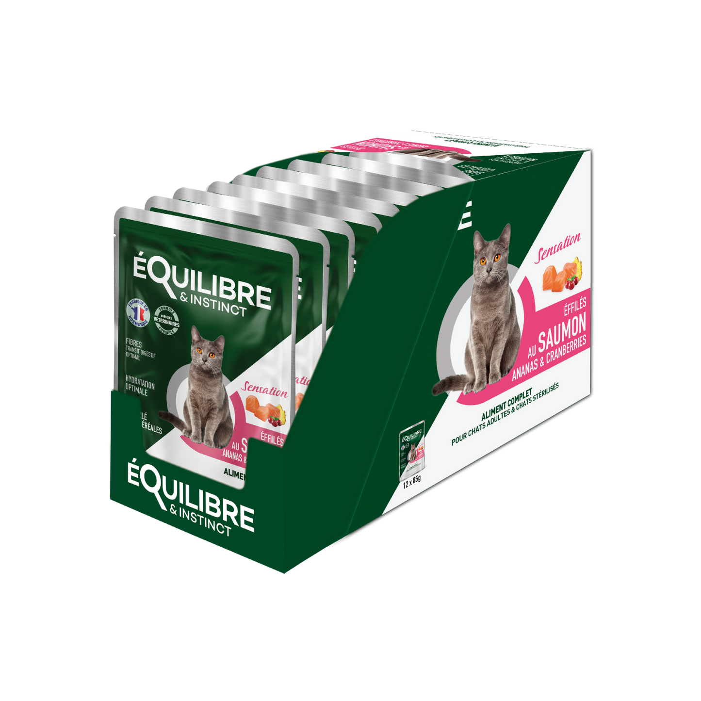 Pack de 12 sachets de 85 grammes de nourriture humide pour chat stérilisé au saumon
