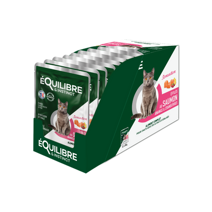 Pack de 12 sachets de 85 grammes de nourriture humide pour chat stérilisé au saumon