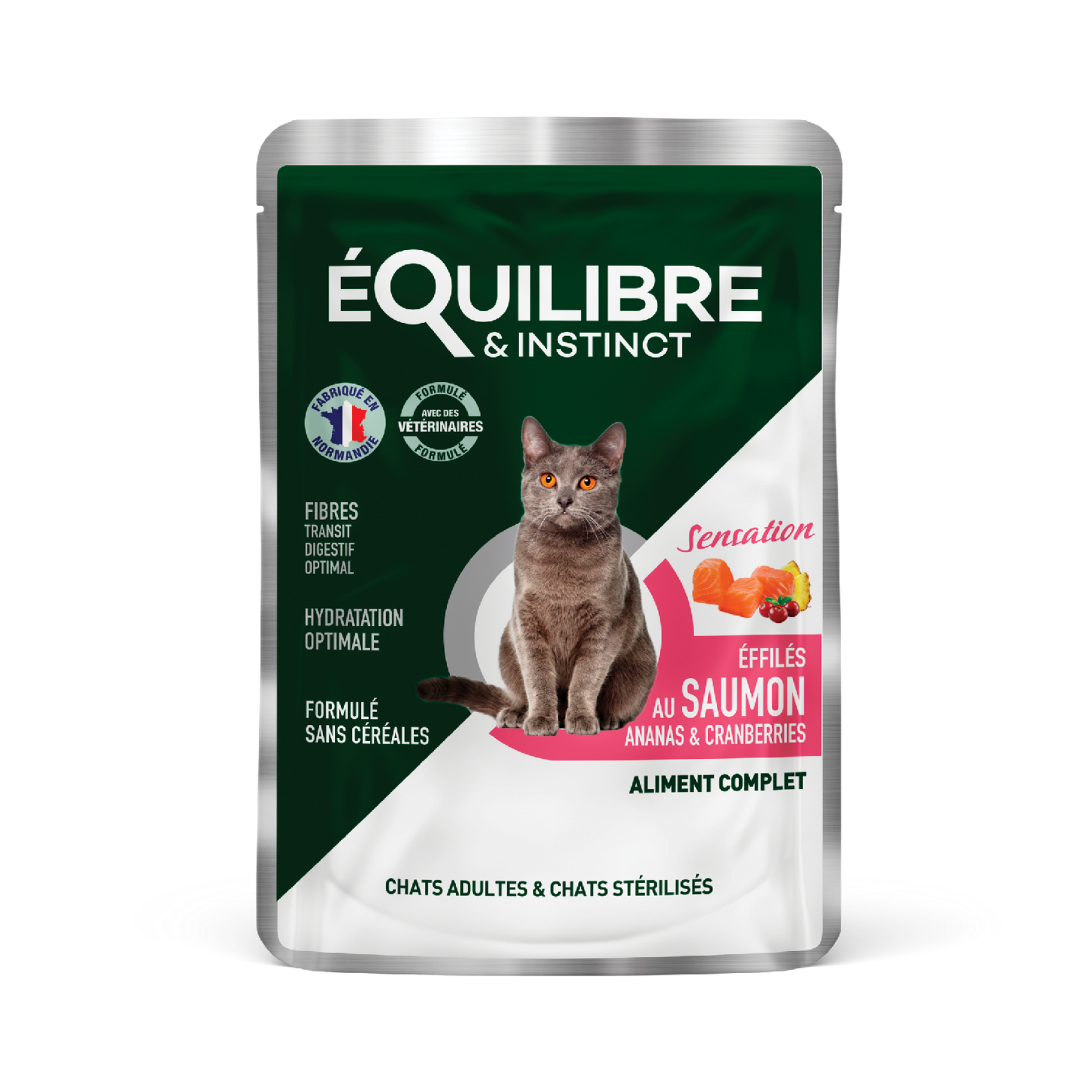 Nourriture humide pour chat stérilisé en sachet fraicheur au parfum saumon, ananas et cranberries